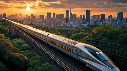 futuristic train in the city. transport of the future