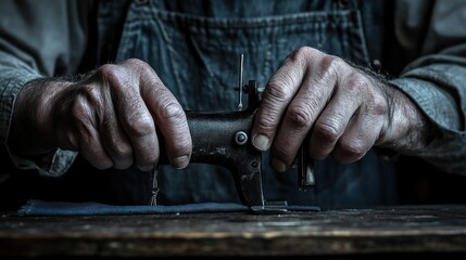 Aged Hands, Vintage Sewing Machine: A Testament to Time and Craftsmanship