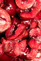 Close up of juicy chopped cherry fruits