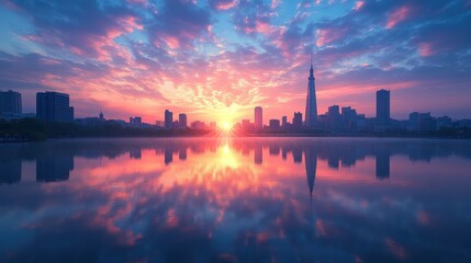 Cityscape Sunrise Reflection