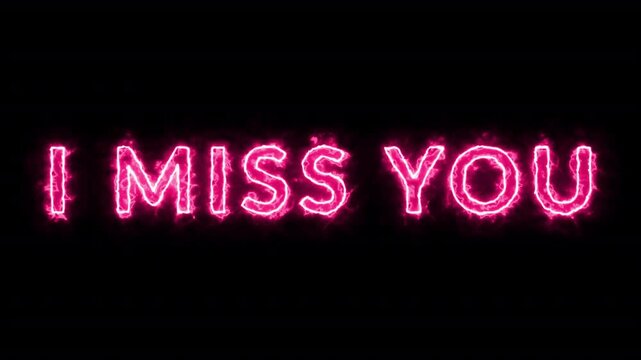 I miss you, English Text I Miss You, black Background, i miss you so much glowing pink color message illustration.