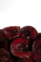 Close up of juicy chopped cherry fruits