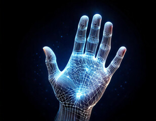 Naklejka premium A hand with a blue outline. The hand is in the air. The hand is made of lines