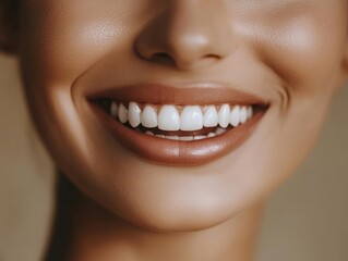 Fototapeta premium Close-up of a woman's dazzling white teeth and pink lips.