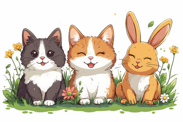 Cartoon logo with three cute little animals.