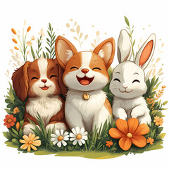 Cartoon logo with three cute little animals.