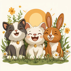Cartoon logo with three cute little animals.