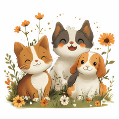 Cartoon logo with three cute little animals.