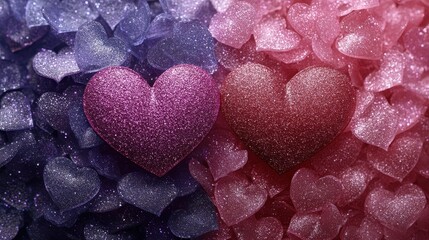 Pink and purple glitter hearts background for valentine's day celebration and romantic design
