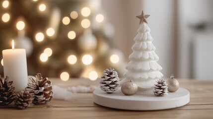 A holiday greeting card mockup with a snowy winter scene and decorative elements