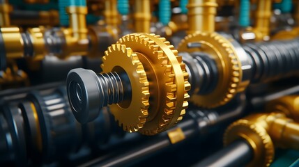 Fototapeta premium Intricate Pump System with Spinning Gears and Valves,Functional Machinery Visualization