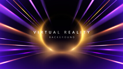 Virtual Reality VR background with zoom effect. Illustration of spreading lines shiny effects for ecommerce signs retail shopping. Abstract light rays background
