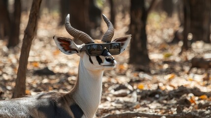Obraz premium Majestic Springbok Stands Gracefully in a Golden-Hued Savanna During a Tranquil Autumn Afternoon in Africa