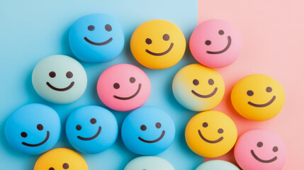 Cheerful Smiley Faces on a Pastel Background: A Delightful Collection of Colorful Emoticons