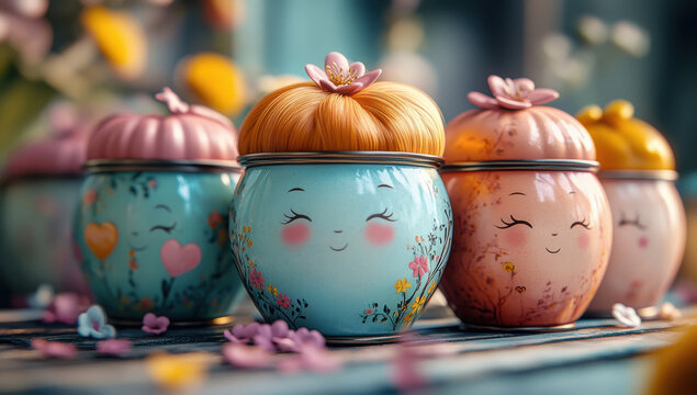 A heart-shaped assortment of charming ceramic mugs featuring love quotes, perfect for cozy beverages.