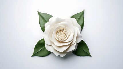 Naklejka premium Single Delicate White Rose in Full Bloom on Minimalist White Background