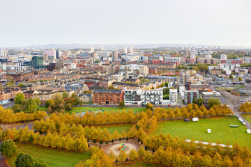 Aerial view of Glasgow Green in Autumn