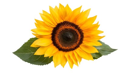 Obraz premium Vibrant Sunflower with Bright Yellow Petals and Dark Center on White Background
