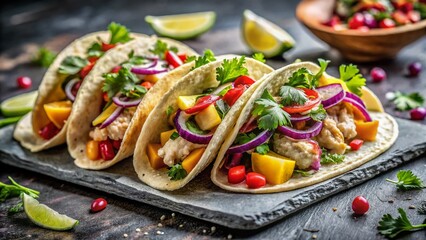 Gourmet Grouper Tacos on Rustic Stone Slab - Fresh Seafood Food Photography