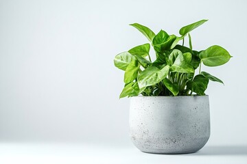 Fototapeta premium Vibrant green potted plant adds a touch of nature to a minimalist white setting, showcasing the beauty of simple design and the power of greenery to enhance any space