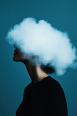 Overwhelm and Lack of Focus, A visual representation of a foggy brain depicted as a person&rsquo;s silhouette, featuring high fidelity details in a creative artwork.