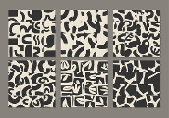 Cute trendy set of seamless patterns with abstract collage of organic shapes