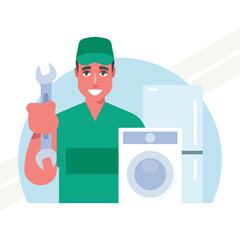 An illustration representing household appliance repair service symbolizing maintenance and fixing
