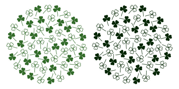 Outline and Silhouette shamrock St Patrick Day Circular Background Texture Monochrome Minimalism Set - Powered by Adobe
