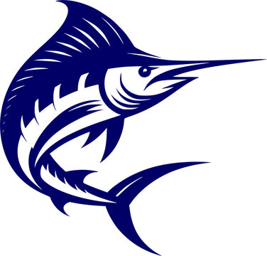 silhouette of a marlin fish,illustration of blue marlin, sailfish jumping vector art
