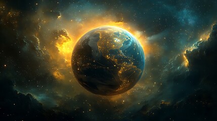 Obraz premium A futuristic digital Earth with glowing connection network