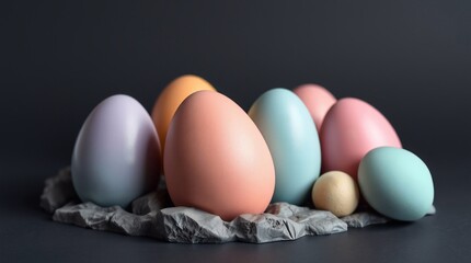 Happy Easter. Composition with beautiful Easter eggs. Stylish, delicate Easter template. Easter holiday concept.