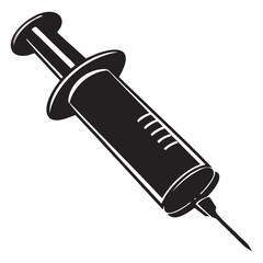 Syringe Black silhouette flat vector illustration isolated on a transparent background