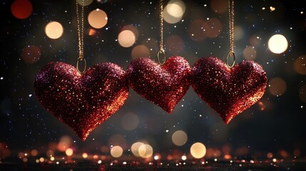 Glittering valentine heart garland with festive sparkle for romantic celebrations