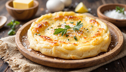 Delicious proffood Lefse on wooden board, Norwegian culinary delight