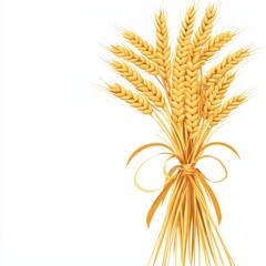 Bundle of Golden Wheat Stalks Tied Together Isolated on White Background