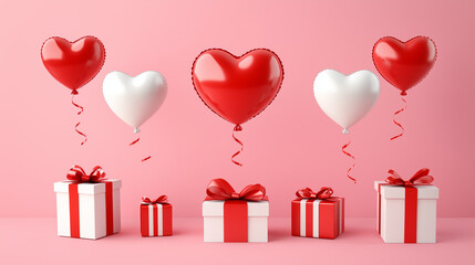 バレンタイン 風船 プレゼント バレンタインデー ピンクの背景