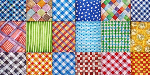 Fototapeta premium Hand-Drawn Checkered Patterns: A Collection of Stylish Geometric Backgrounds for Design Projects