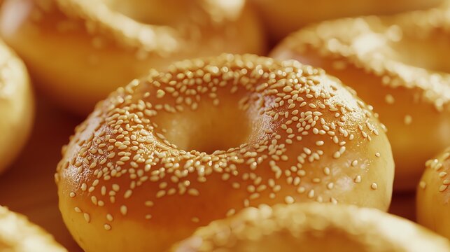 Golden sesame bagles with a crispy crust