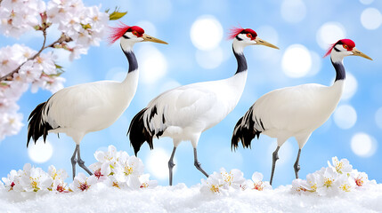 Obraz premium Cranes walking in spring