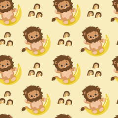 Cute Lion on the Moon Pattern