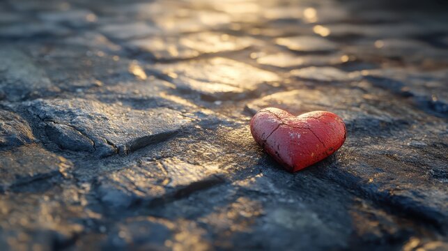 Romantic heart on cobblestone with inspirational text for valentine's day design