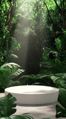 Lush Greenery Surrounds a Simple White Pedestal in a Serene Indoor Setting Ideal for Showcasing Floral Arrangements or Artistic Displays