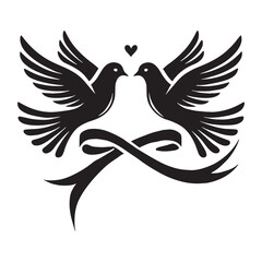 Two doves holding a ribbon for love-themed designs - Dove silhouette - Dove vector - Dove illustration - valentine silhouette - love silhouette
