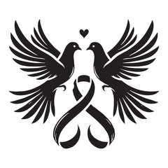Beautiful doves holding a ribbon, perfect for Valentine’s themes - Dove silhouette - Dove vector - Dove illustration - valentine silhouette - love silhouette
