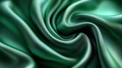 Lush Green Satin Fabric with Elegantly Swirling Textures