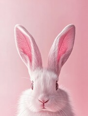 Obraz premium Easter bunny ears, funny rabbit, hare on pink background, card, pastel tones, copy space, generative ai