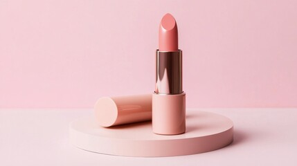 A smooth lipstick bullet placed on a subtle textured surface, showcasing the luxury of the product
