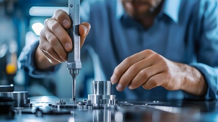 Engineer Using Digital Caliper to Measure Product Dimensions for Control