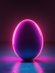 Futuristic easter egg made of neon light, vibrant magenta, pink, and blue colours. Easter concept.