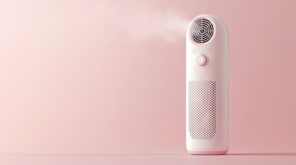 Compact handheld steam cleaner on a subtle pink backdrop